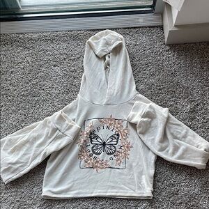 Cropped Cream Hoodie with Butterfly Design